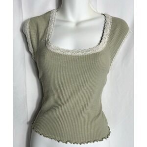 Sugar Moon Pastel Green Lace Ribbed Baby Doll Tee XL‎ Coquette Y2K Forest Fairy